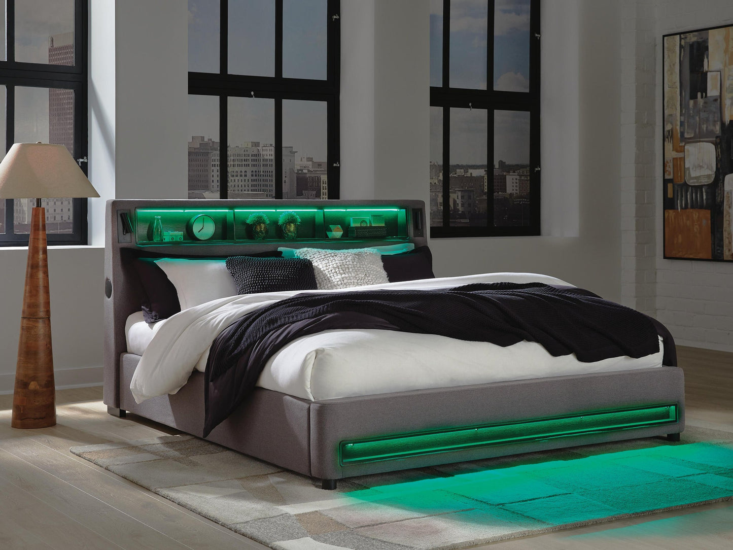 Finigale King Upholstered Bed with Wireless Audio