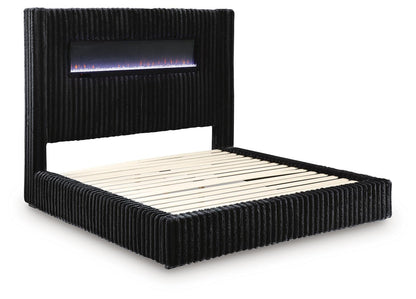 Tayleena King Upholstered Bed with Fireplace and Wireless Audio