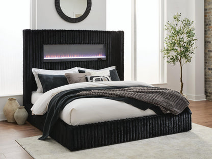 Tayleena Queen Upholstered Bed with Fireplace and Wireless Audio