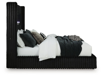 Tayleena Queen Upholstered Bed with Fireplace and Wireless Audio