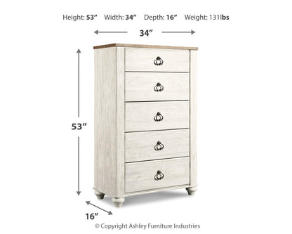 Willowton Queen Sleigh Bed with Mirrored Dresser, Chest and Nightstand