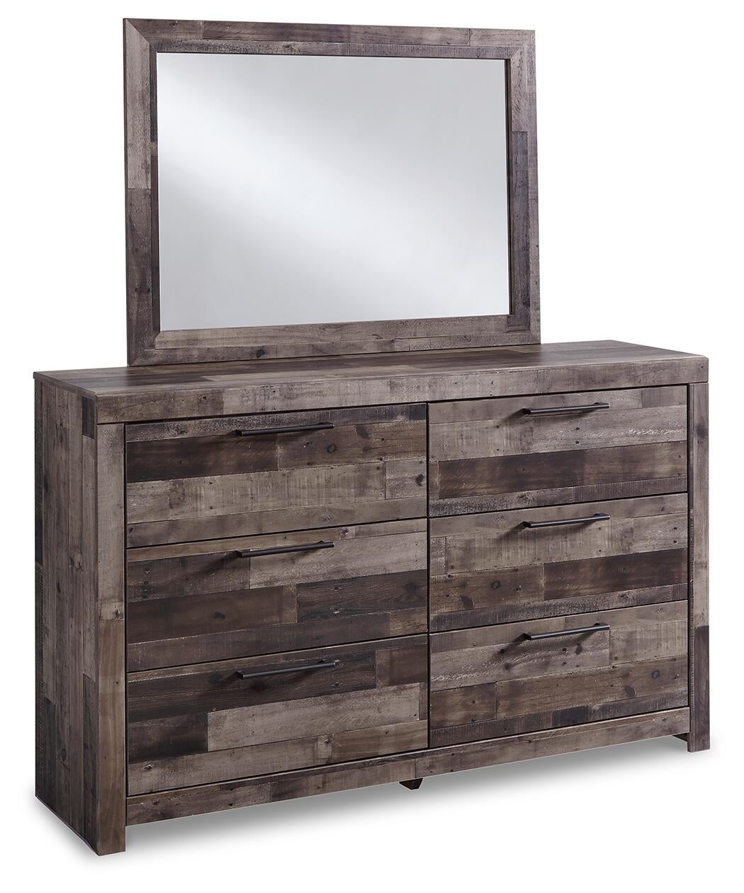 Derekson Twin Panel Headboard Bed with Mirrored Dresser, Chest and Nightstand