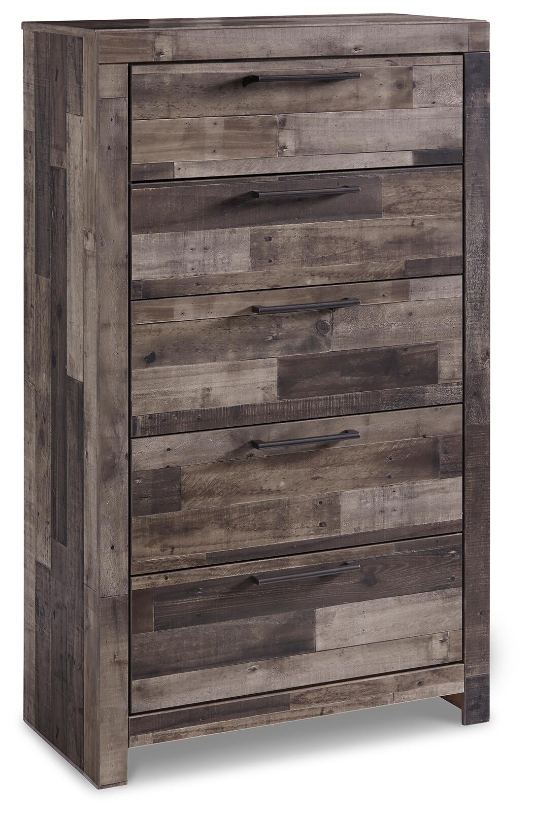 Derekson Twin Panel Headboard Bed with Mirrored Dresser, Chest and Nightstand