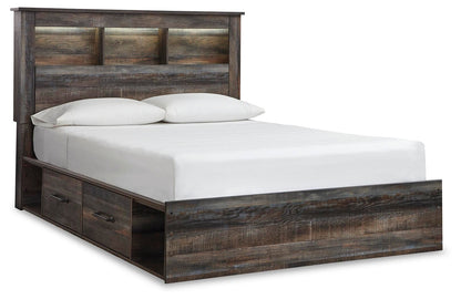 Drystan Queen Bookcase Bed with 4 Storage Drawers, Dresser, Mirror, Chest and Nightstand
