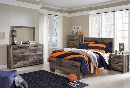 Derekson Full Panel Bed with Mirrored Dresser, Chest and Nightstand