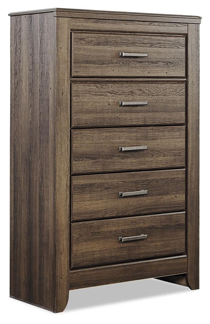 Juararo King Panel Bed with Mirrored Dresser, Chest and Nightstand