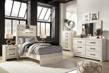 Cambeck Twin Panel Bed with Mirrored Dresser, Chest and Nightstand