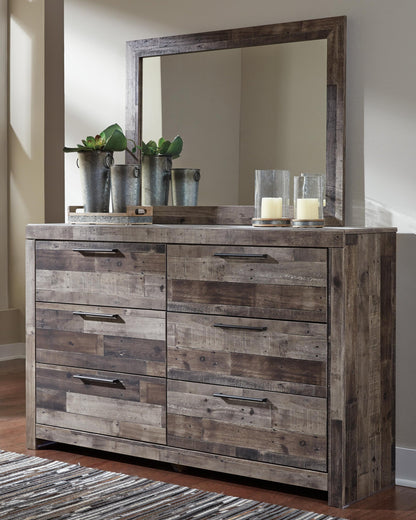 Derekson Queen/Full Panel Headboard Bed with Mirrored Dresser, Chest and Nightstand