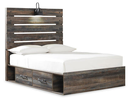Drystan Full Panel Bed with 4 Storage Drawers with Mirrored Dresser