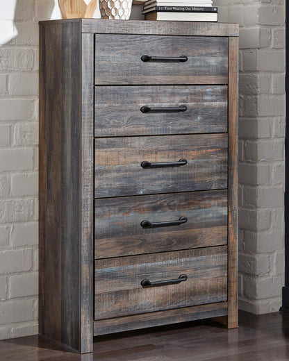 Drystan King Panel Bed with 2 Storage Drawers, Dresser, Mirror, Chest and Nightstand