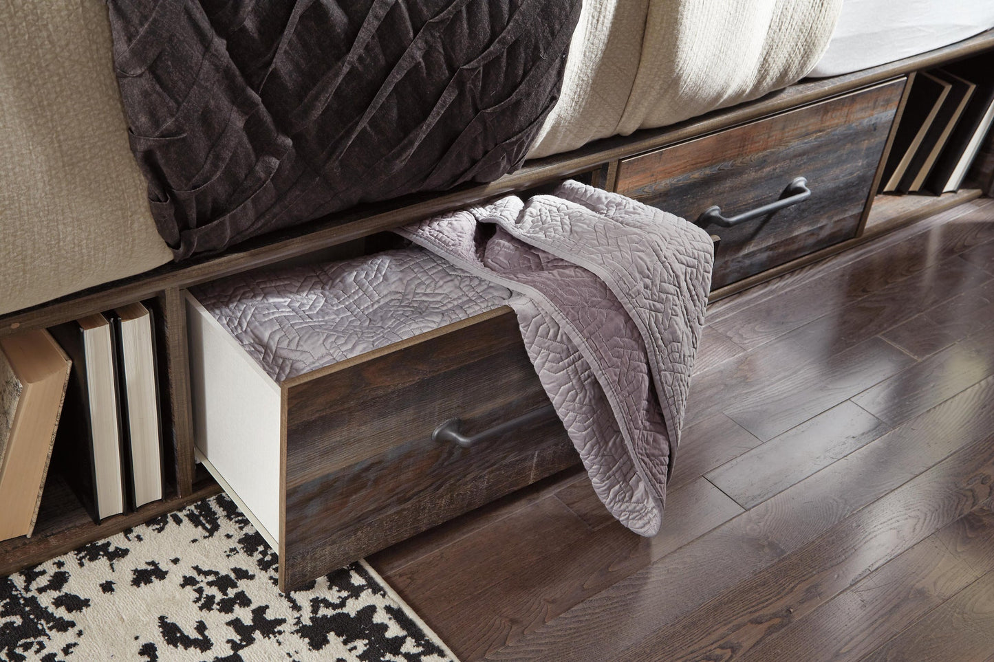 Drystan King Panel Bed with 2 Storage Drawers, Dresser, Mirror, Chest and Nightstand