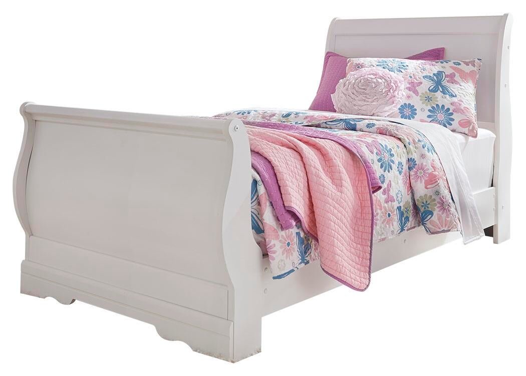 Anarasia Twin Sleigh Bed with Mirrored Dresser, Chest and Nightstand