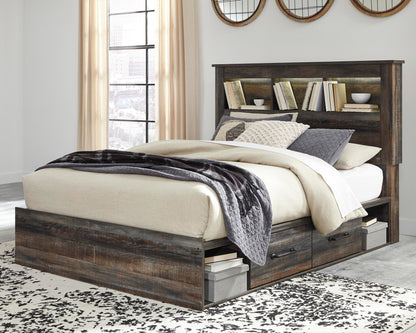 Drystan Queen Bookcase Bed with 4 Storage Drawers with Mirrored Dresser