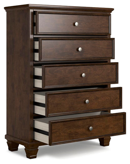 Danabrin Queen Panel Bed with Mirrored Dresser, Chest and Nightstand