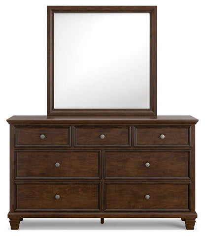 Danabrin California King Panel Bed with Mirrored Dresser and Nightstand
