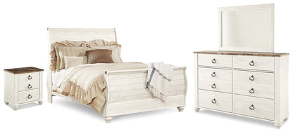 Willowton Queen Sleigh Bed with Mirrored Dresser and Nightstand