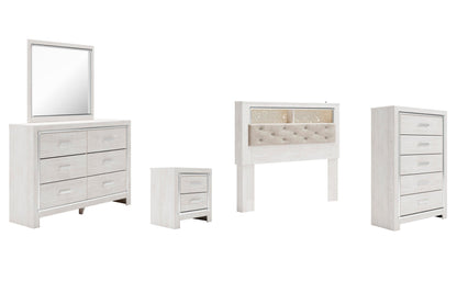 Altyra Queen Bookcase Headboard Bed with Mirrored Dresser, Chest and Nightstand