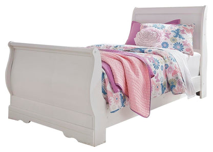 Anarasia Twin Sleigh Bed with Mirrored Dresser and Nightstand