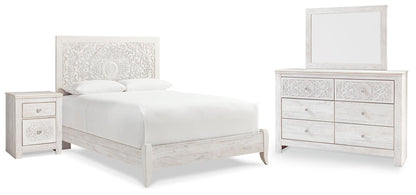 Paxberry Queen Panel Bed with Mirrored Dresser and Nightstand