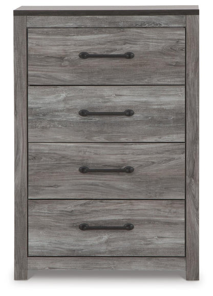 Bronyan Queen Panel Bed with Mirrored Dresser, Chest and Nightstand