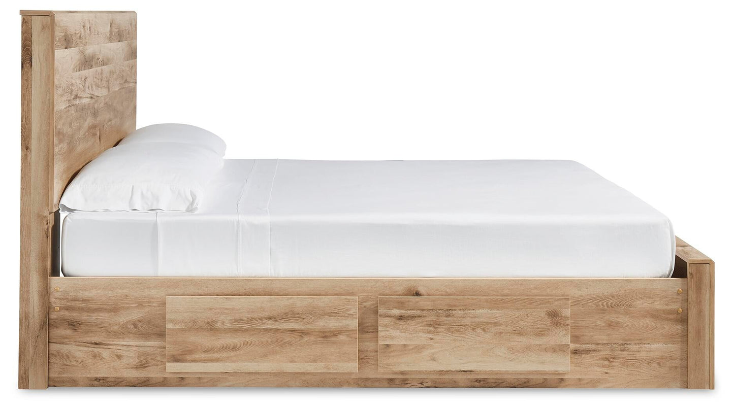 Hyanna King Panel Storage Bed with 1 Under Bed Storage Drawer, Dresser and Mirror