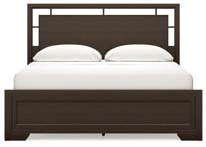 Covetown California King Panel Bed with Mirrored Dresser and Nightstand