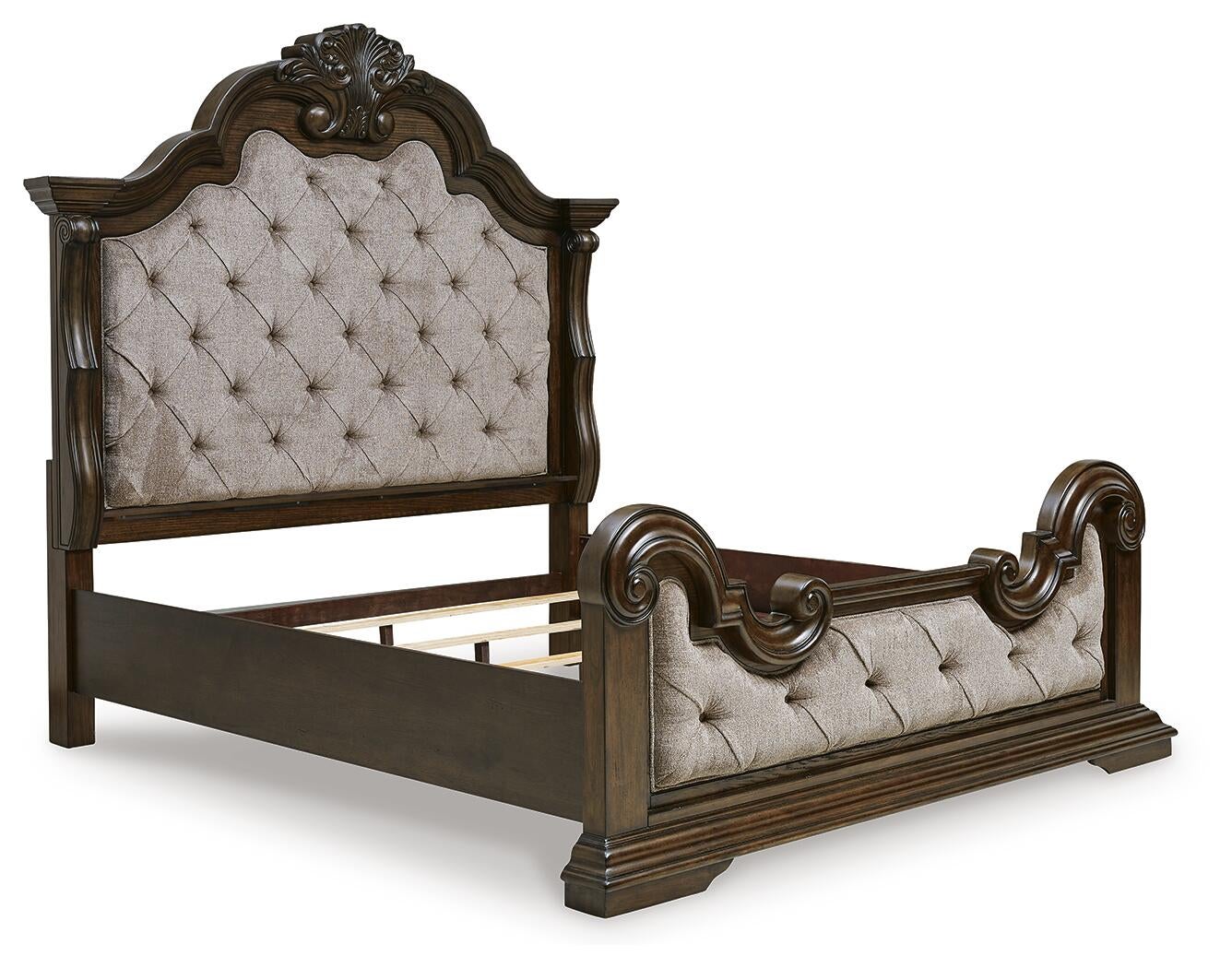 Maylee California King Upholstered Bed, Dresser, Mirror, Chest and Nightstand
