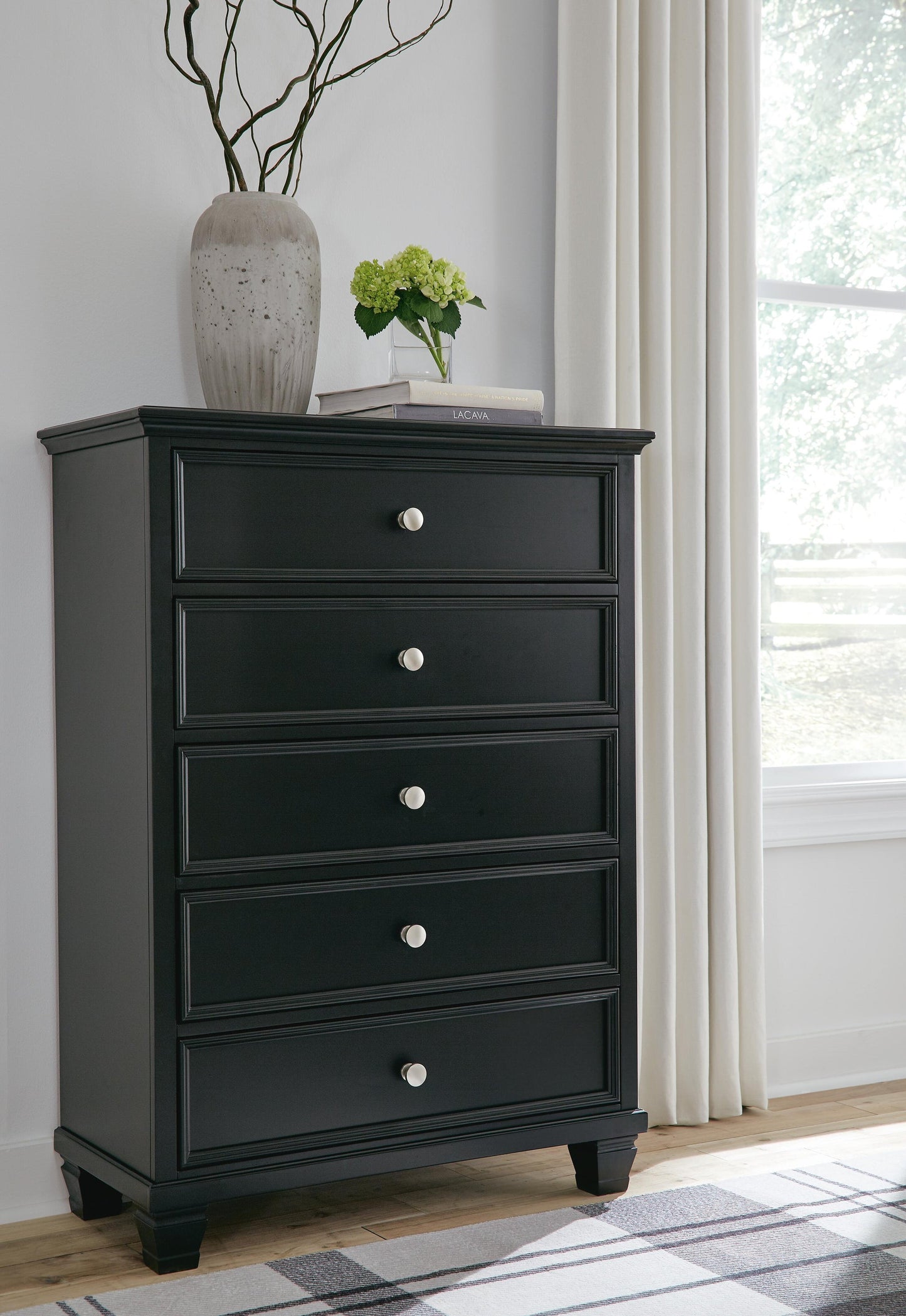 Lanolee California King Panel Bed with Mirrored Dresser, Chest and Nightstand