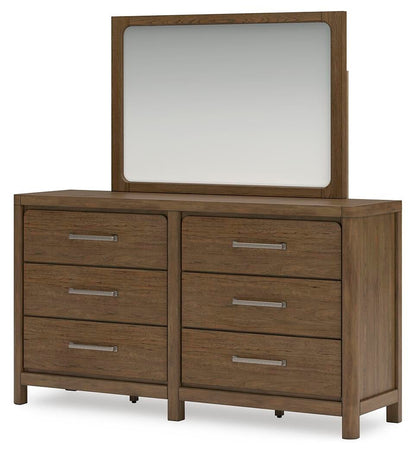 Cabalynn California King Upholstered Bed with Mirrored Dresser