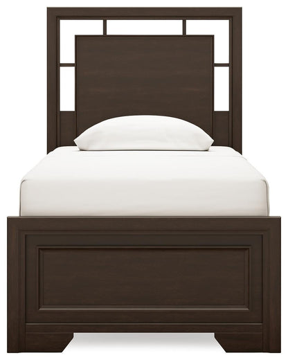 Covetown Twin Panel Bed with Mirrored Dresser