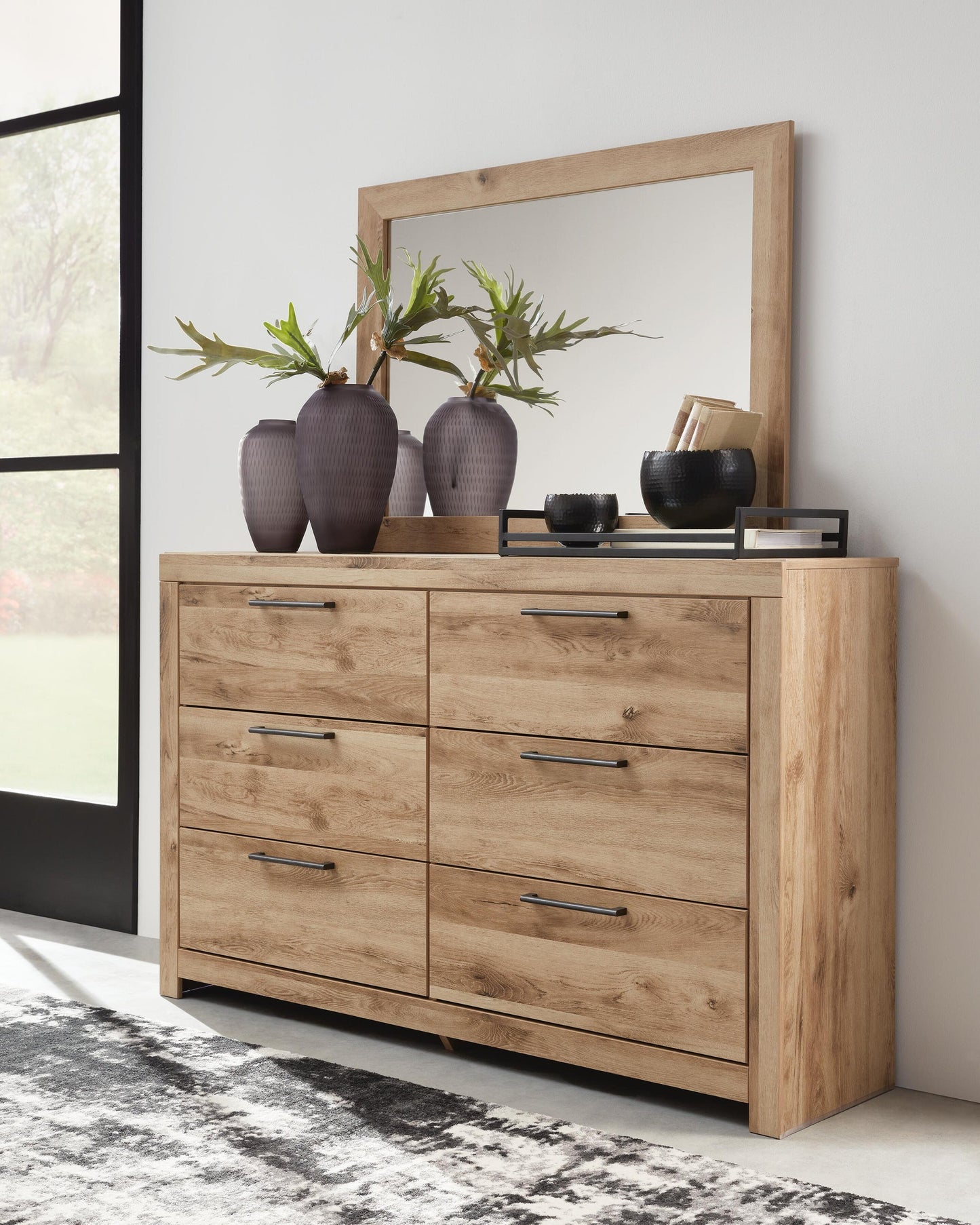 Hyanna King Panel Storage Bed, Dresser, Mirror and Nightstand
