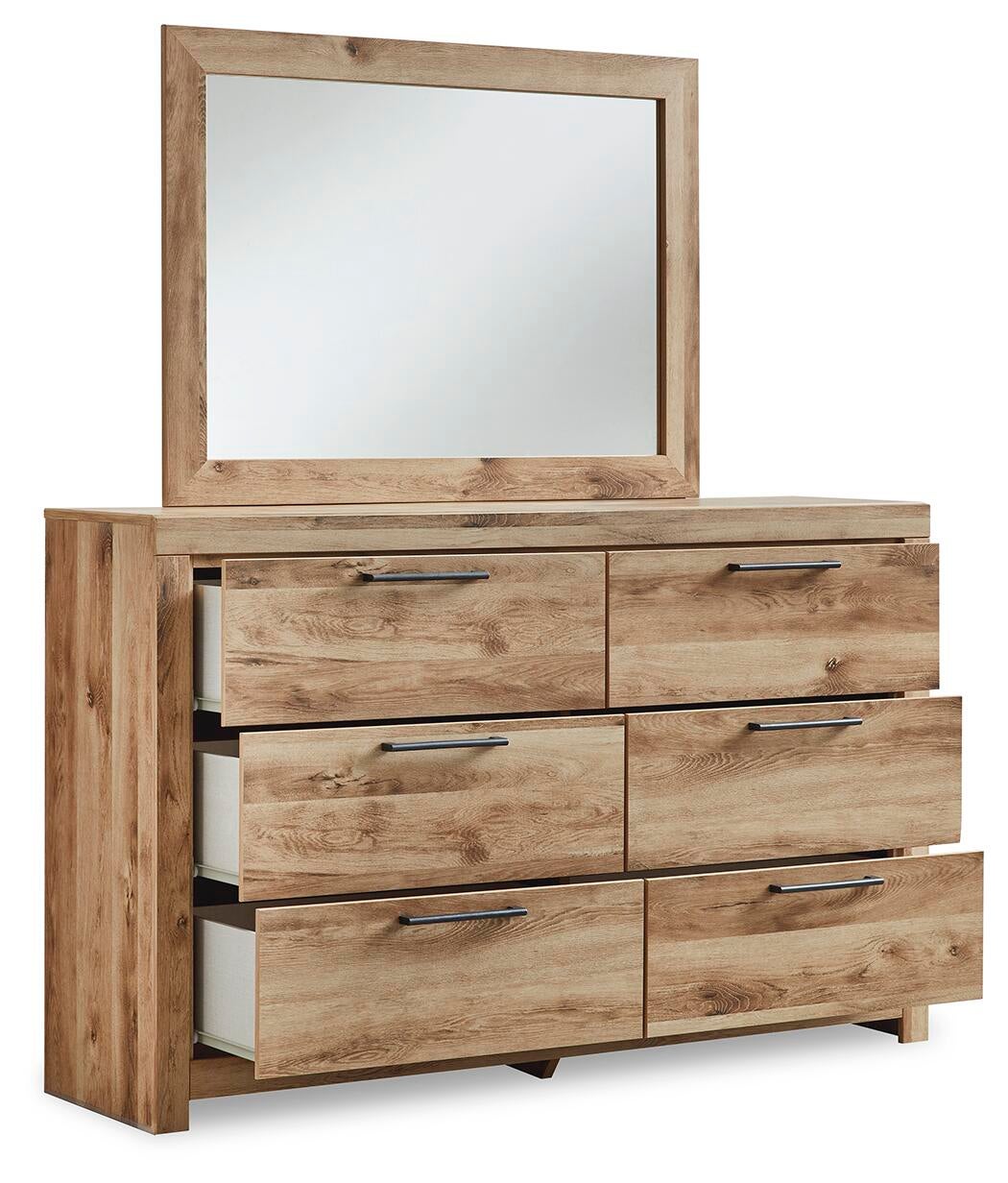 Hyanna King Panel Storage Bed with 1 Under Bed Storage Drawer, Dresser, Mirror, Chest and Nightstand