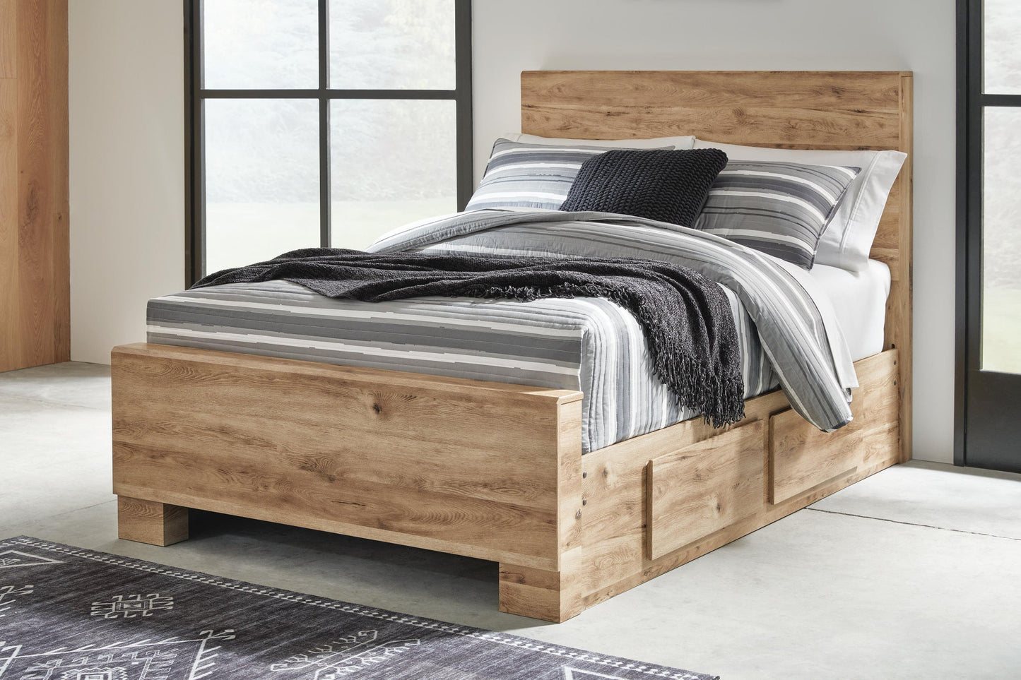 Hyanna Full Panel Bed with 1 Side Storage, Dresser, Mirror, Chest and Nightstand