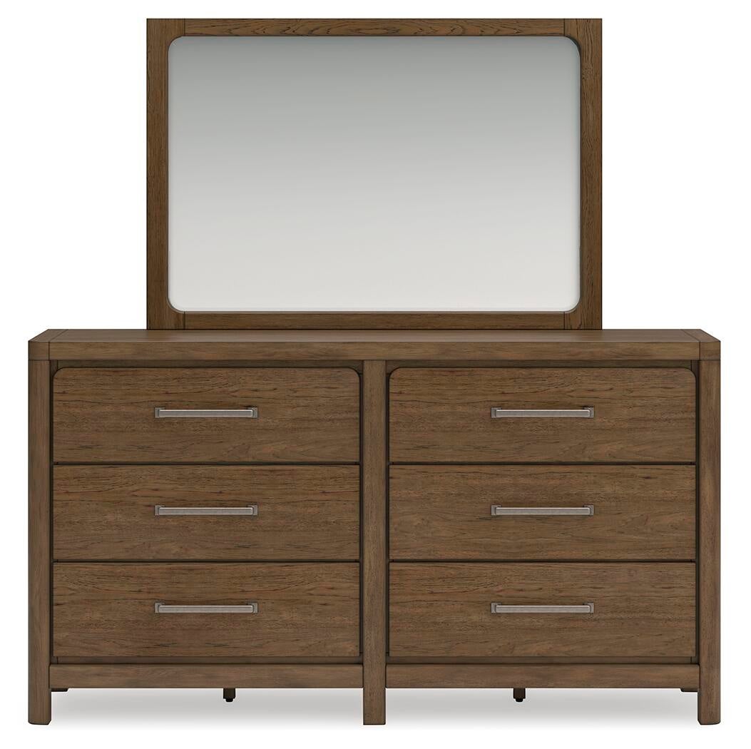 Cabalynn Queen Upholstered Bed with Mirrored Dresser and Nightstand