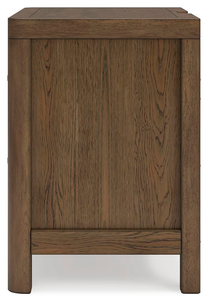Cabalynn California King Panel Bed with Storage with Mirrored Dresser and Nightstand