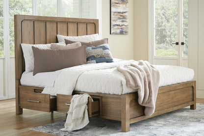 Cabalynn California King Panel Bed with Storage with Mirrored Dresser