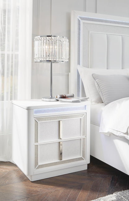 Chalanna Queen Upholstered Storage Bed, Dresser, Mirror, Chest and Nightstand