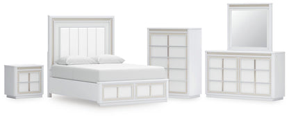 Chalanna Queen Upholstered Storage Bed, Dresser, Mirror, Chest and Nightstand