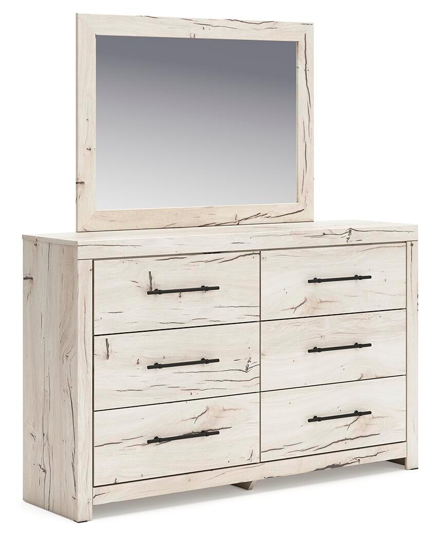 Lawroy King Panel Bed with Storage, Dresser and Mirror