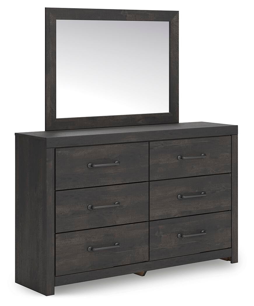 Delmorta Twin Panel Bed with Storage, Dresser, Mirror, Chest and Nightstand