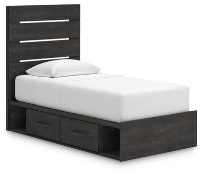 Delmorta Twin Panel Bed with Storage, Dresser, Mirror, Chest and Nightstand