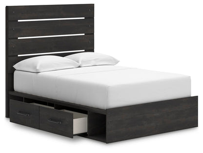 Delmorta Full Panel Bed with Storage, Dresser, Mirror, Chest and Nightstand