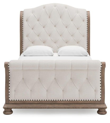 Ardenfield Queen Upholstered Sleigh Bed, Dresser, Mirror, Chest and Nightstand