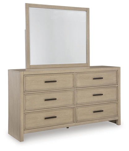 Calmoro California King Bookcase Bed with Mirrored Dresser