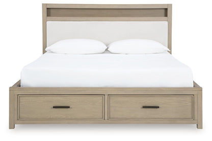 Calmoro California King Bookcase Bed with Mirrored Dresser