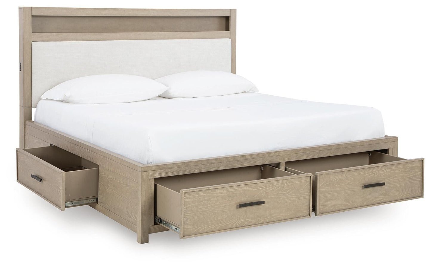 Calmoro California King Bookcase Bed with Mirrored Dresser