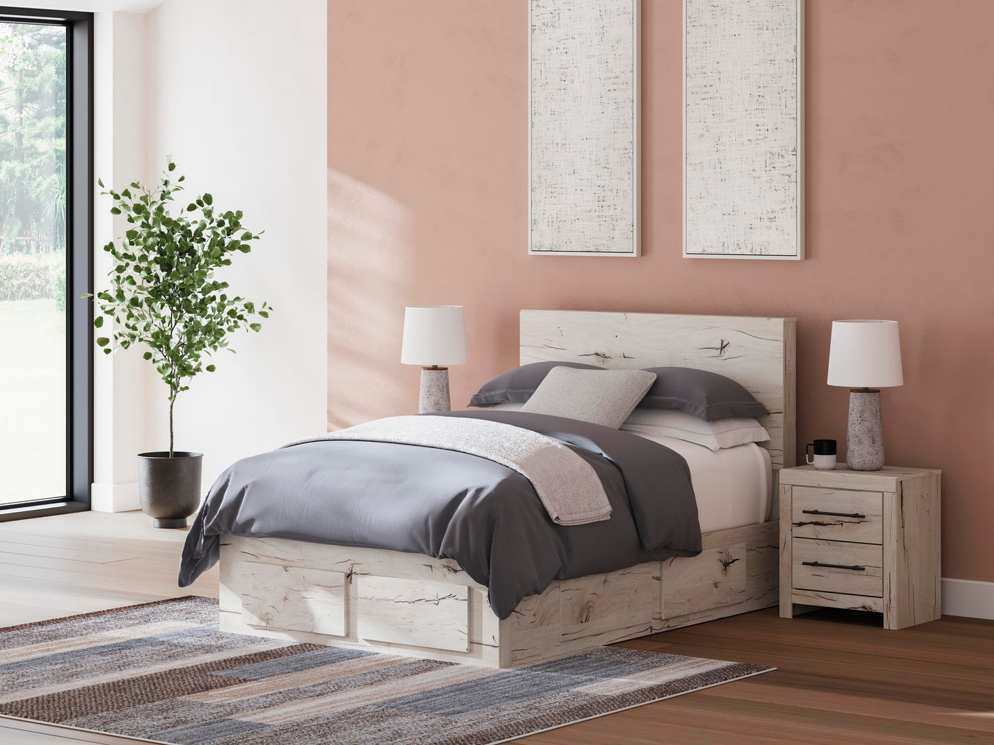 Lawroy Full Panel Storage Bed, Dresser, Mirror and Nightstand