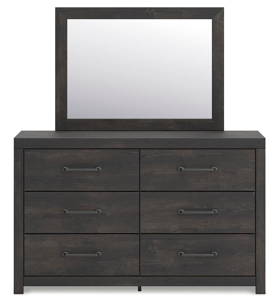 Delmorta Queen Panel Bed, Dresser, Mirror, Chest and Nightstand