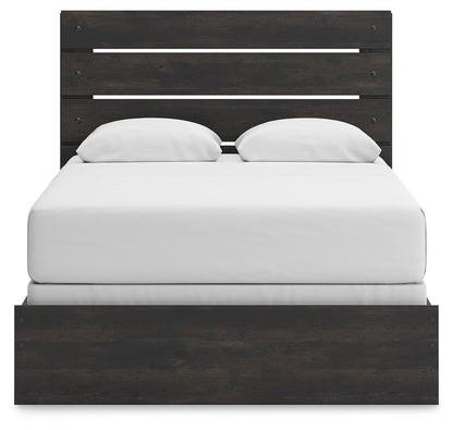 Delmorta Queen Panel Bed, Dresser, Mirror, Chest and Nightstand