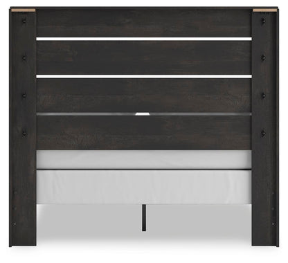 Delmorta Queen Panel Bed, Dresser, Mirror, Chest and Nightstand